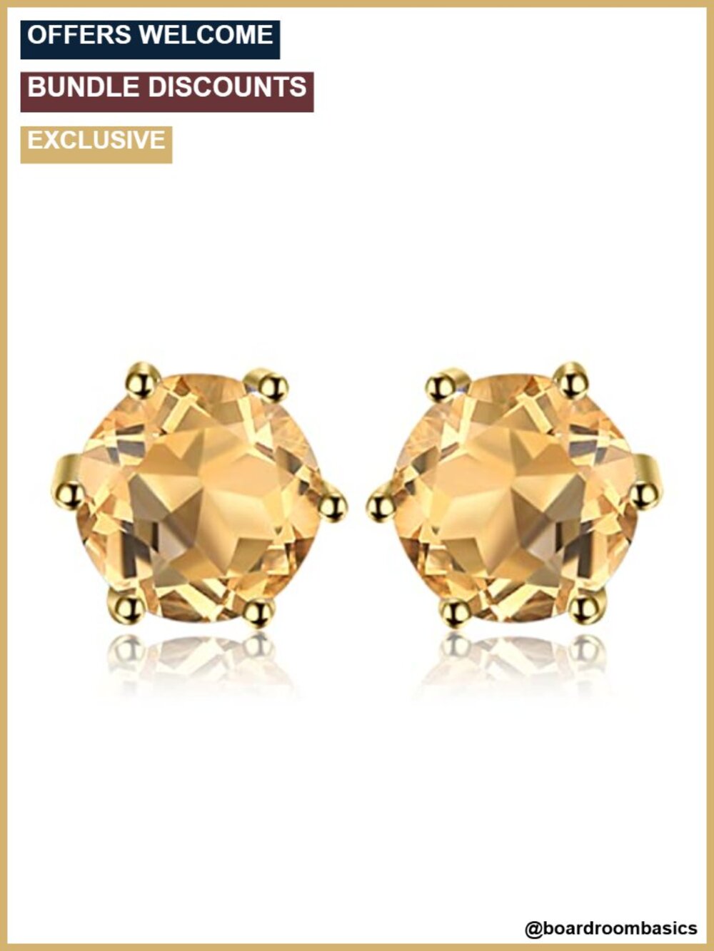 925 Sterling Silver 14k Gold Plated Citrine Stud Earrings Natural Gemstone